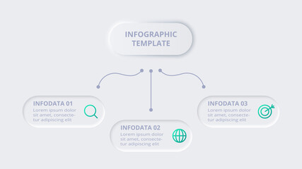 Neumorphic flow chart infographic. Creative concept for infographic with 3 steps, options, parts or processes.