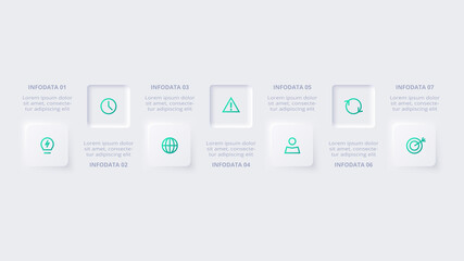 Neumorphic flow chart infographic. Creative concept for infographic with 7 steps, options, parts or processes.