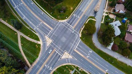 Aerial view of a crossroad in Greensboro, North Carolina, USA