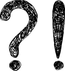 Hand drawn large question mark and exclamation mark. Vector illustration