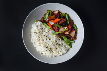 asian rice on a black background