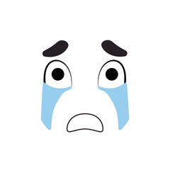 cartoon emoji face with cry and open eyes. Cute vector happy emoticon.