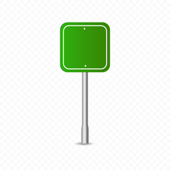 Green traffic sign icon, Highway signboard mockups. Metal pointer isolated on transparent background.