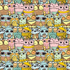 Estores personalizados con tu foto seamless pattern cute cartoon colorful owl are looking to you,illustration vector comic art for card.
