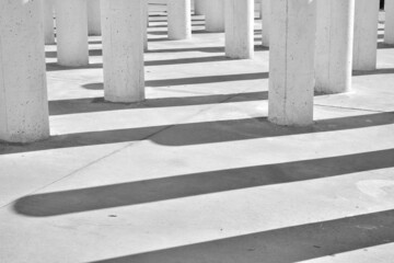 Grupo de columnas y sombras en blanco y negro