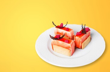 Tasty sweet beautiful dessert in the plate