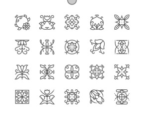 Floral design. Beauty ornament and pattern. Different types of abstract flowers. Pixel Perfect Vector Thin Line Icons. Simple Minimal Pictogram