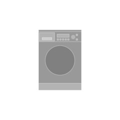Washing machine for washing various types of clothes and fabrics on a white background.