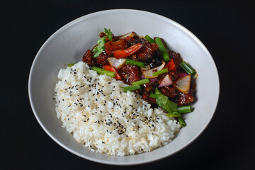 asian rice on a black background