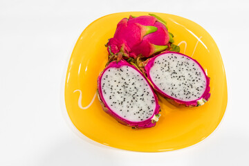 fresh pitahaya fruit from a fruit shop in Madrid and ready to eat