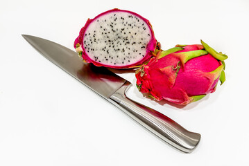 fresh pitahaya fruit from a fruit shop in Madrid and ready to eat