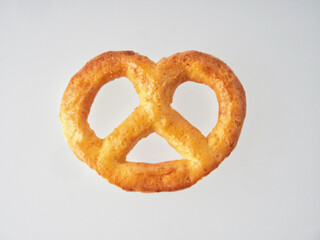 Pretzels isolated on white background. Flat lay. Top view