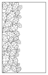 Abstract monochrome floral background. Vector image, contour black and white oak leaves.