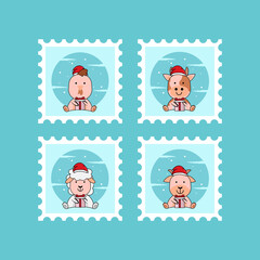Set of christmas stamp design collection 02