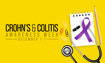 Crohn's and Colitis Awareness Week is observed every year in December, are diseases that inflame the lining of the GI tract and disrupt body's ability to digest food, absorb nutrition. vector art