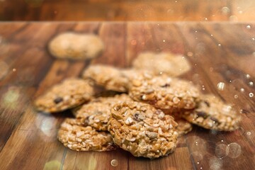 Tasty fresh sweet Oatmeal cookies on the desk