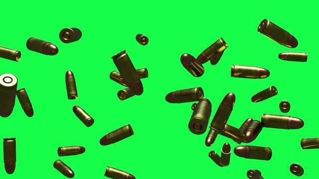  animation - background with lots of flying and rotating bulett patron on green screen