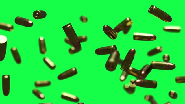  animation - background with lots of flying and rotating bulett patron on green screen