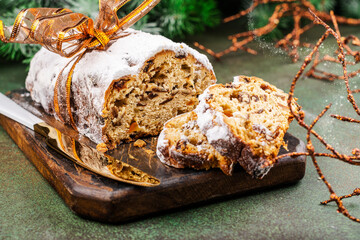 Christmas Stollen on wooden board
