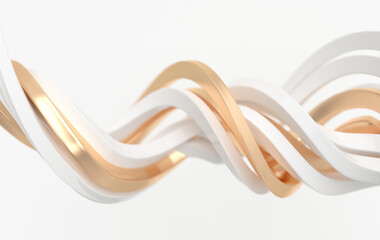 Abstract white and golden twisted lines. Modern background 3d rendering