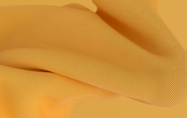 Luxury soft textile fabric in motion  3d render. Abstract modern yellow cotton 3d background