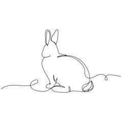 Vector continuous one single line drawing icon of bunny sitting Easter day concept in silhouette on a white background. Linear stylized.