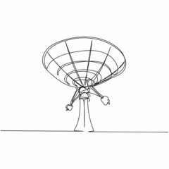 Vector continuous one single line drawing icon of radio telescope in silhouette on a white background. Linear stylized.