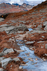 Red landscape with blue ice in the alps