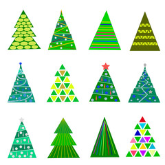 Obraz premium set of Christmas trees with garlands and Christmas toys
