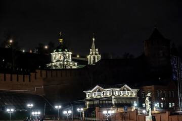 historical center near the stone Kremlin at night in Nizhny Novgorod
