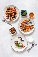 Сroffle, trendy crispy korean  baked goods, top view on white background