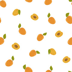 Seamless pattern with apricots on a white background in cartoon style.