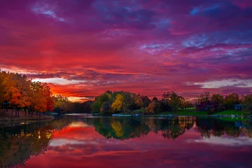 Peel and stick wall murals purple Autumn Sunrise Over A Lake In Woodford County, Illinois