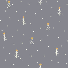Fototapeta na wymiar Simple seamless repeating pattern of Christmas tree on gray background.