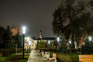 historical center near the stone Kremlin at night in Nizhny Novgorod
