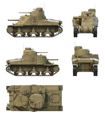 3d-renders of US tank M3 Lee on white background