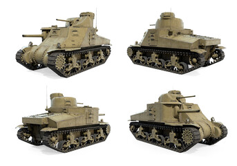 3d-renders of US tank M3 Lee on white background