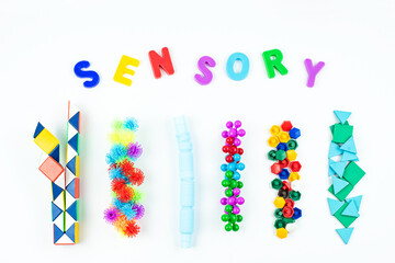 Sensory word and sensory toy for kid. Sensory training, fine motor skills, sensory integration,...