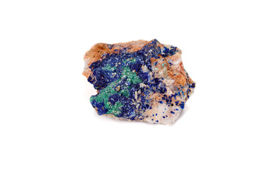 Macro mineral stone Malachite and Azurite against white background