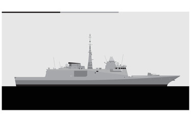 D-650 AQUITAINE. French navy multi-purpose frigate. Vector image for illustrations and infographics © Alex