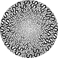 American dollar icon rotation spheric mosaic. American dollar icons are shaped into cluster whirlpool vector illustration. Abstract spheric cluster mosaic organized from regular American dollar icons.