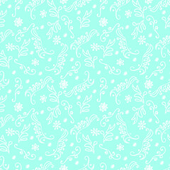 Hand-drawn  seamless winter pattern with curls and snowflakes. Vector illustration for wrapping paper, greeting cards and invitations. 