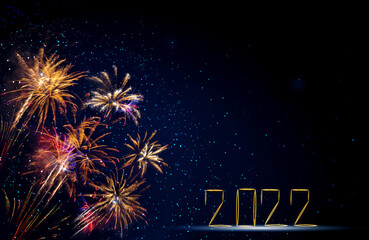 New Year 2022 . Abstract colored firework background .