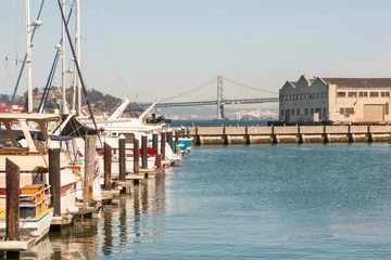 Poster Blick von Pier 39 auf die San Francisco - Oakland Bay Bridge und Pier 35 in San Francisco © barbara buderath