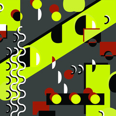 Vector graphics - chaotic ornament with abstract black-and-white geometric elements on a gray-green trending background