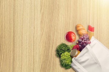 Set of fresh vegetables in grocery paper bag