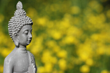 Buddha Statue With Field of Yellow Flowers in Background