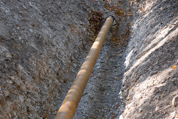 Propane gas communications infrastructure is buried underground. Gas or water supply Construction...