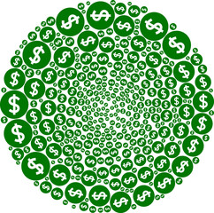Price icon cycle spheric composition. Price symbols are shaped into spheric whirlpool mosaic structure. Abstraction spheric globula mosaic done from regular price symbols.