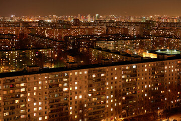 Naklejka premium Russia, Moscow, October 27, 2021: Night Moscow, Russia. Altufevo area.